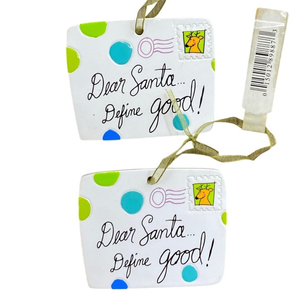 Hallmark Dear Santa Define Good Ceramic Envelope Christmas Ornaments Set of 2